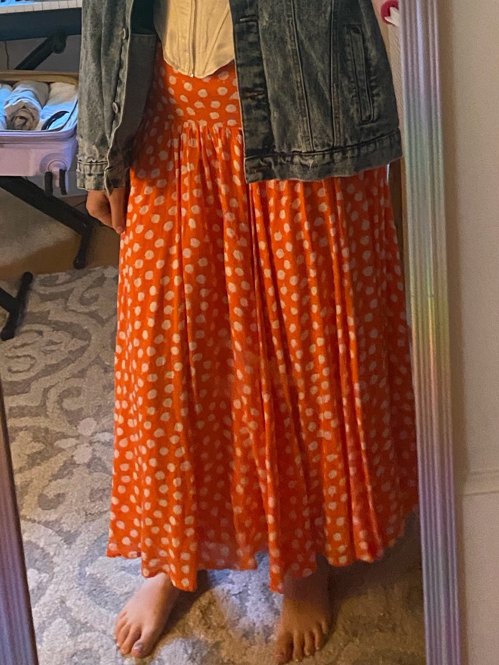 Anthropologie Orange Polka Dot Maxi Skirt